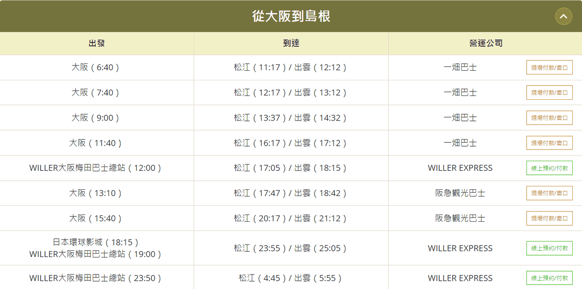 【期間限定】大阪往返島根的特別折扣巴士2,000外國遊客