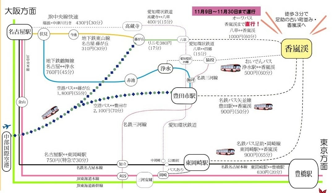 【交通規劃】從名古屋前往香嵐溪的交通方式解析中部地區最富盛